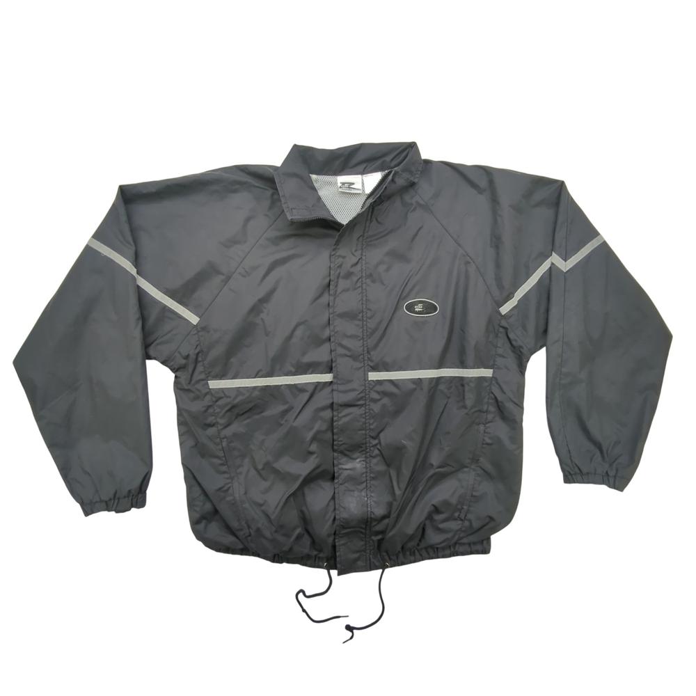 Road Runner Jacket Mens Large Black Windbreaker Reflective Nylon Y2K 2000s Zip